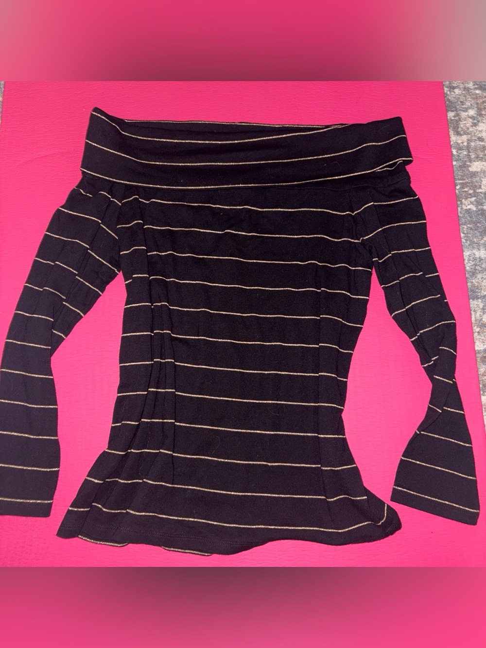 Ralph Lauren Off-Shoulder Black Top with Gold Stripe